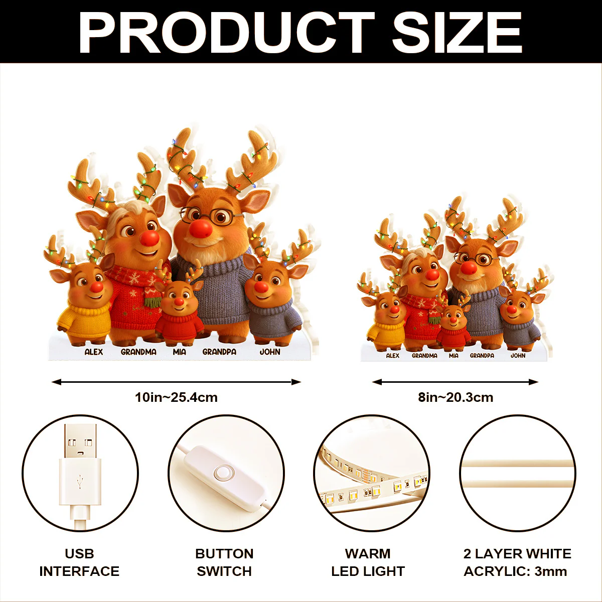 Reindeer Grandparents And Grandkids - Personalized Light Box - Image 6