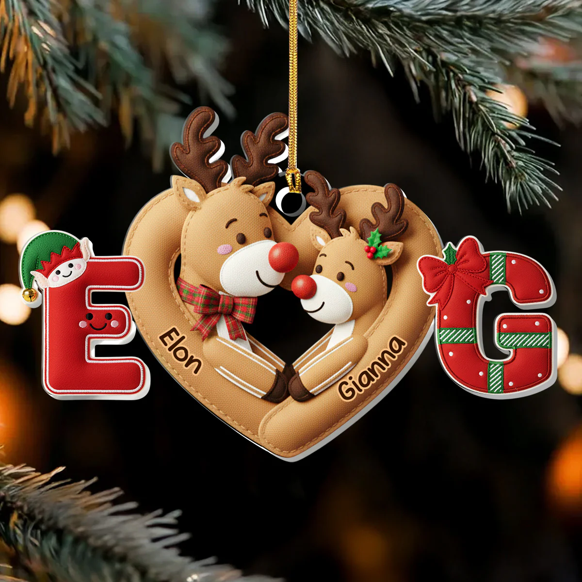 Reindeer Heart - Personalized 1-Layer Acrylic Ornament