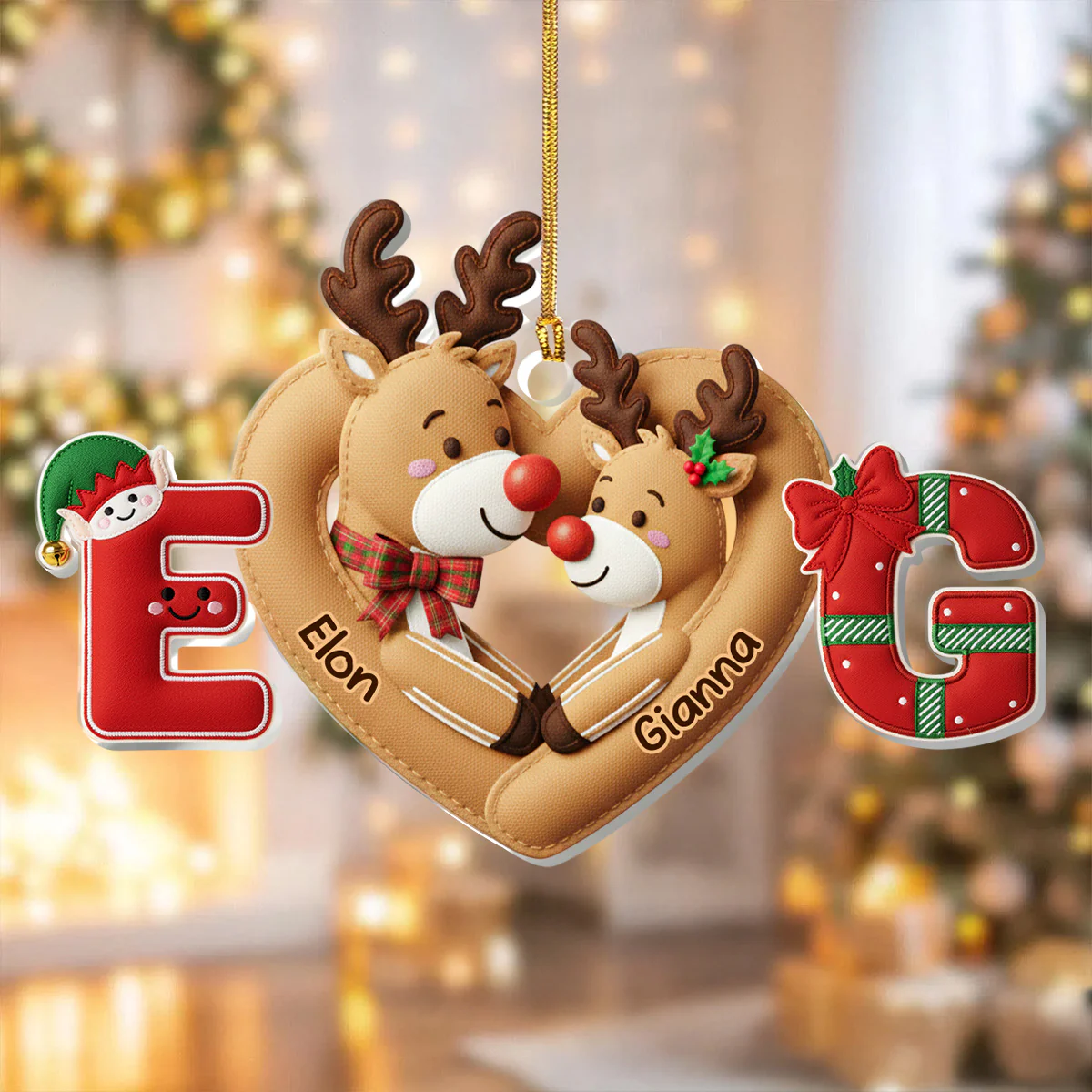 Reindeer Heart - Personalized 1-Layer Acrylic Ornament - Image 4