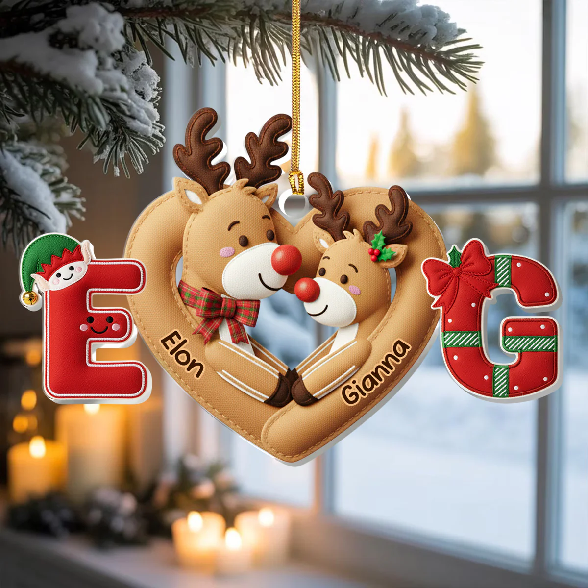 Reindeer Heart - Personalized 1-Layer Acrylic Ornament - Image 5