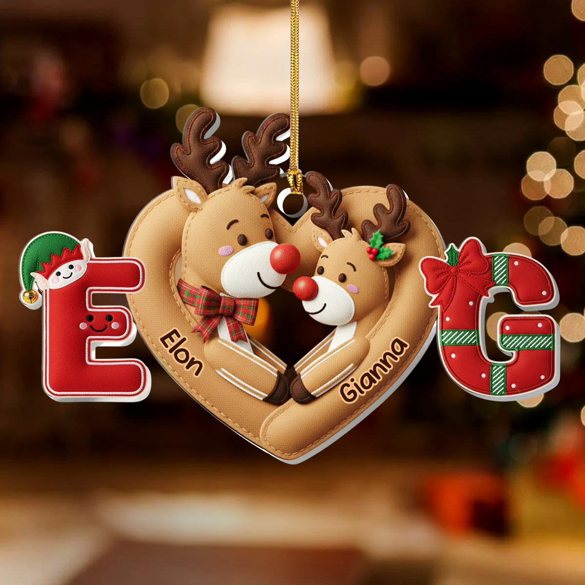 Reindeer Heart - Personalized 1-Layer Acrylic Ornament - Image 6