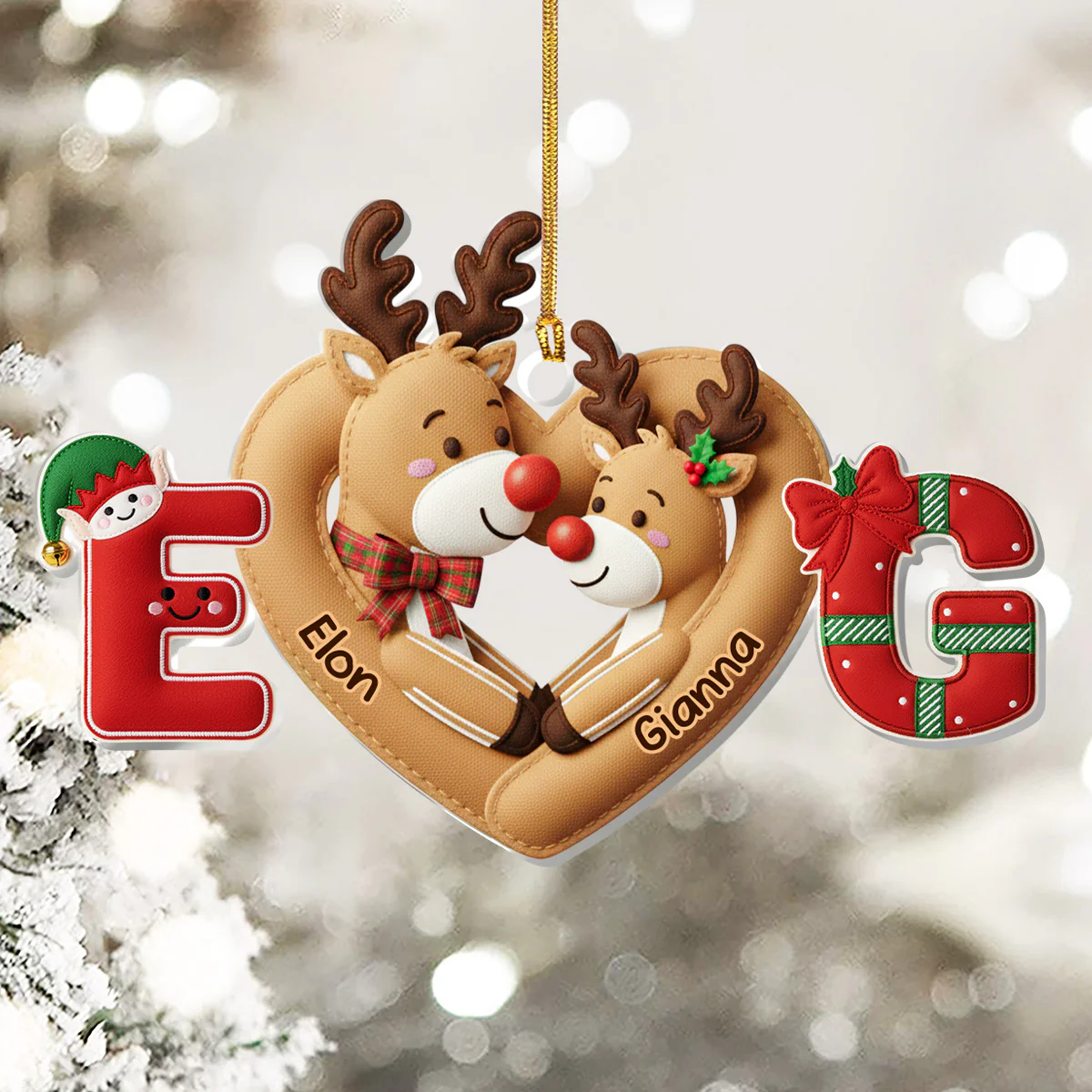 Reindeer Heart - Personalized 1-Layer Acrylic Ornament - Image 7