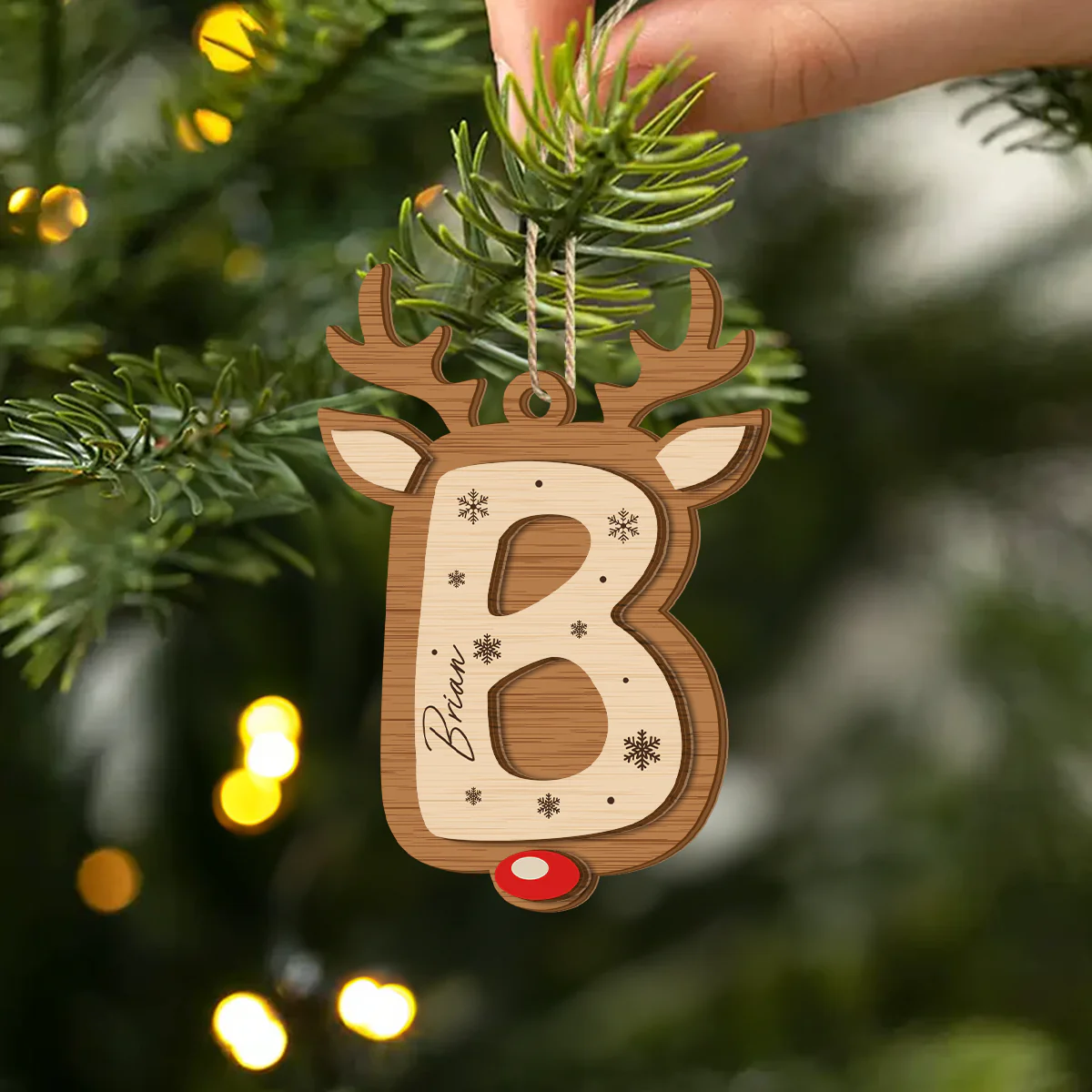 Reindeer Letter - Personalized 2-Layered Wooden Ornament - Image 2