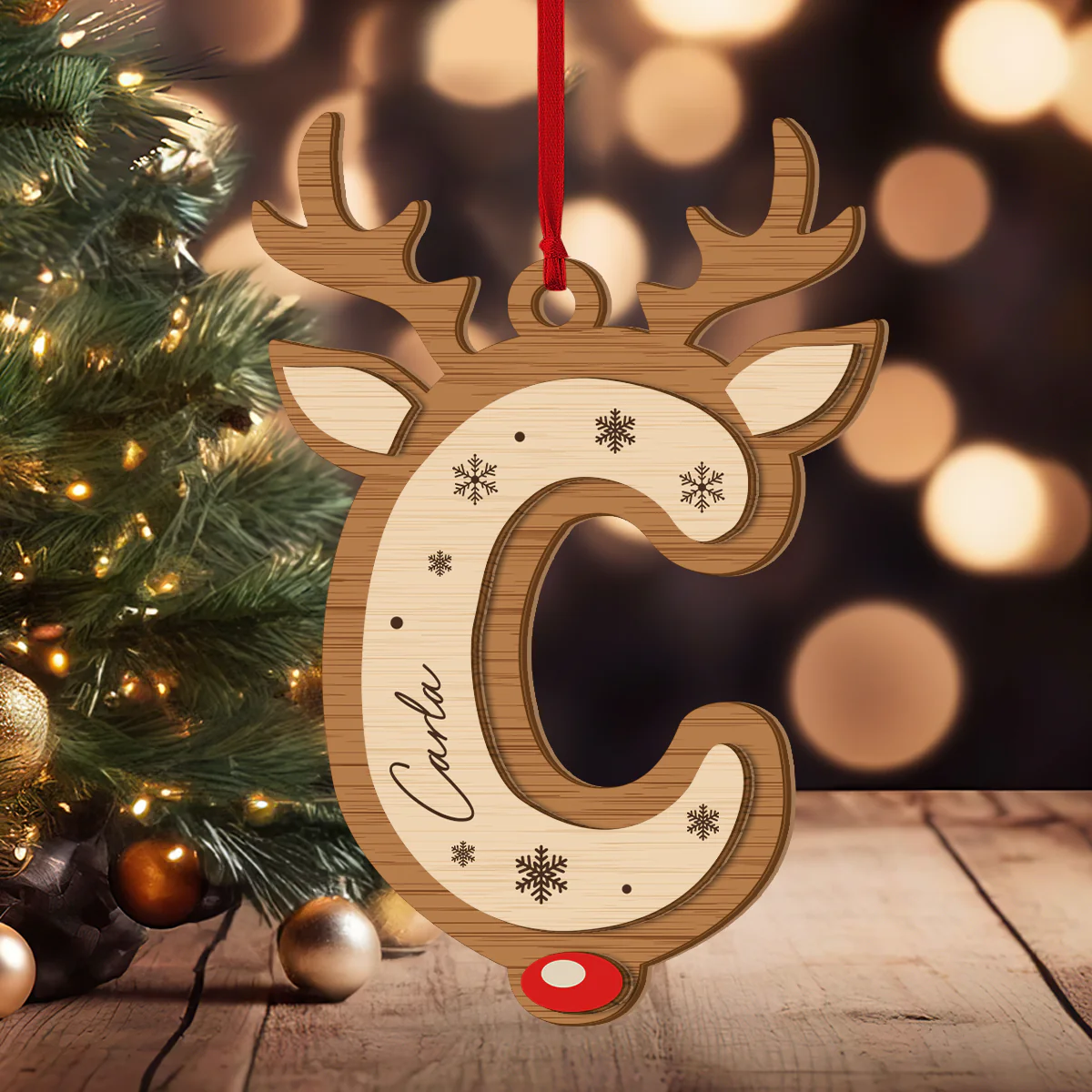 Reindeer Letter - Personalized 2-Layered Wooden Ornament - Image 3