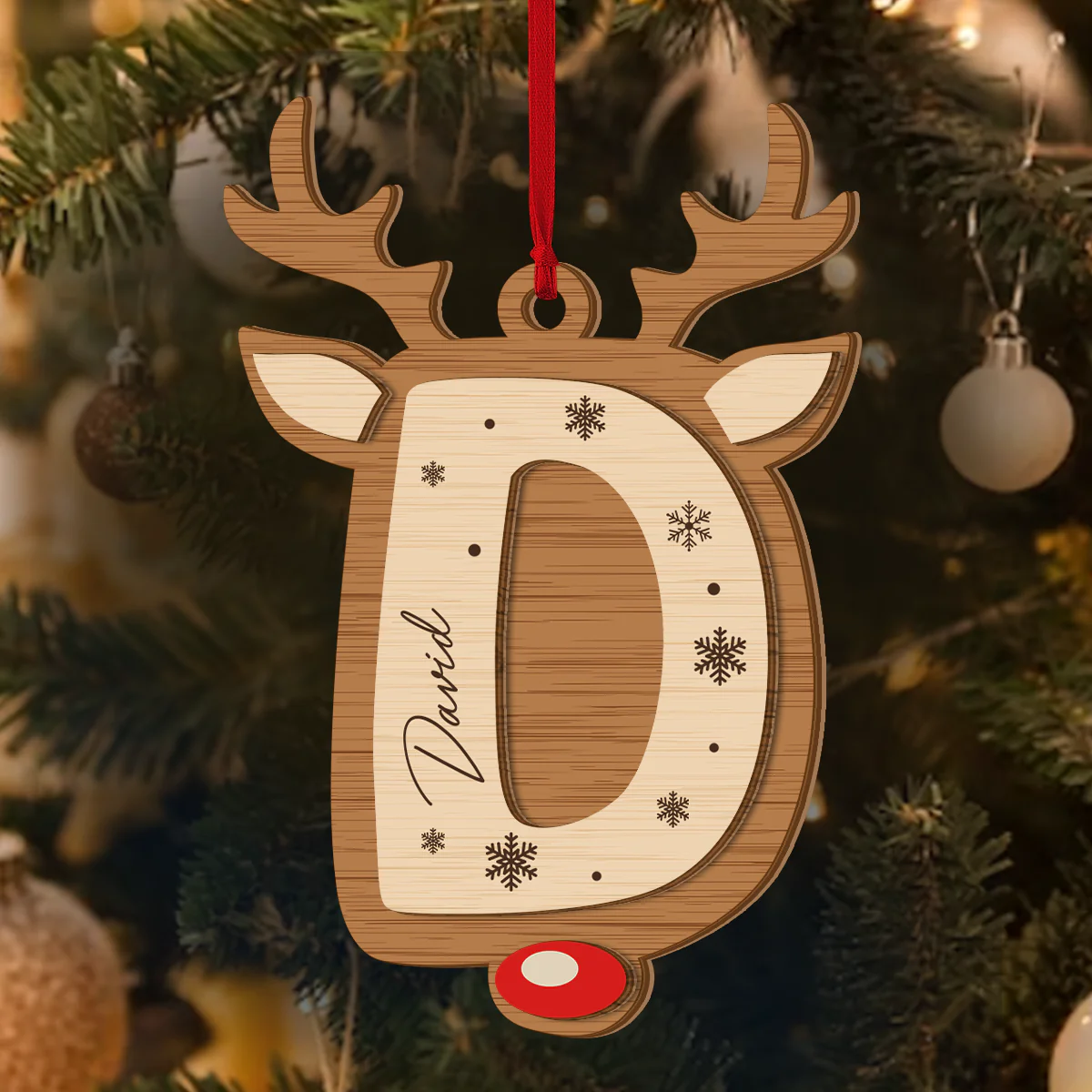 Reindeer Letter - Personalized 2-Layered Wooden Ornament - Image 4