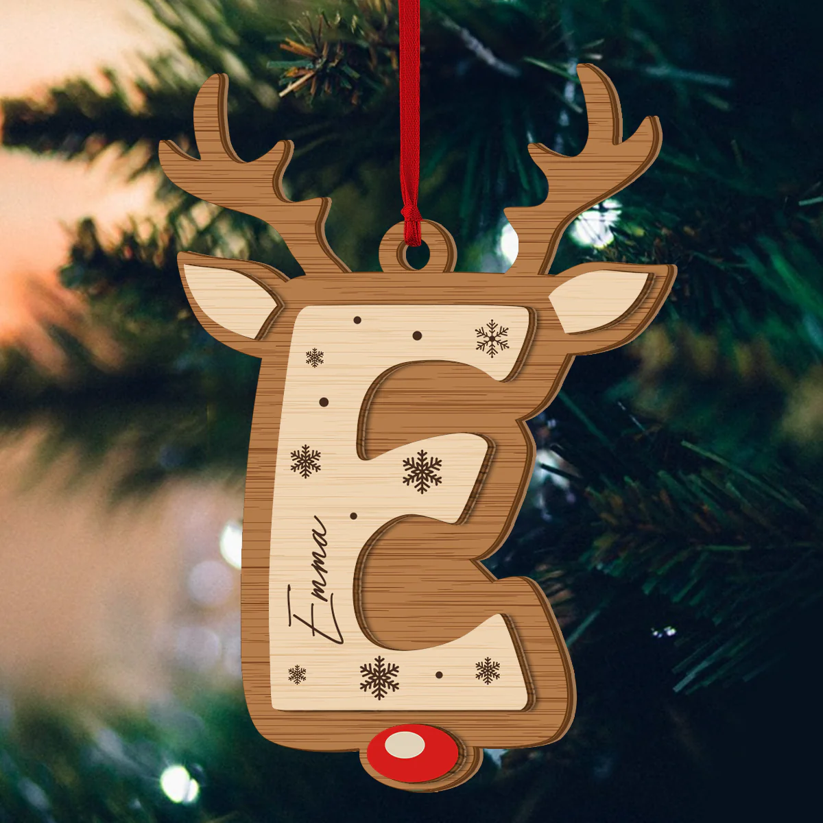 Reindeer Letter - Personalized 2-Layered Wooden Ornament - Image 5