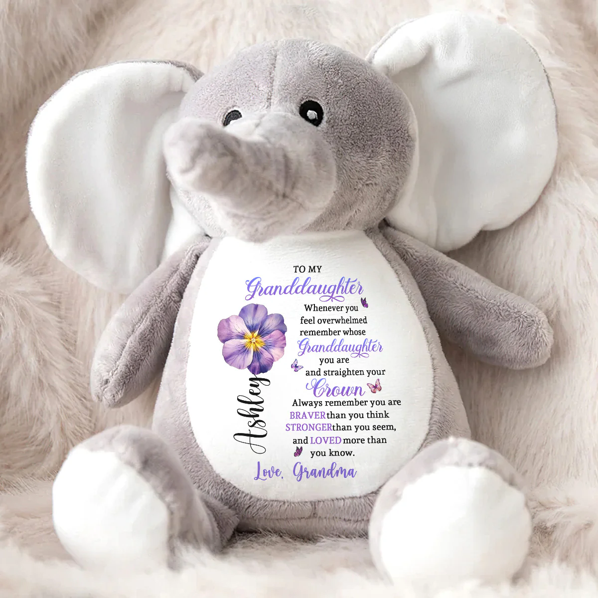 Remember Whose Granddaughter You Are - Personalized Stuffed Elephant - Image 2