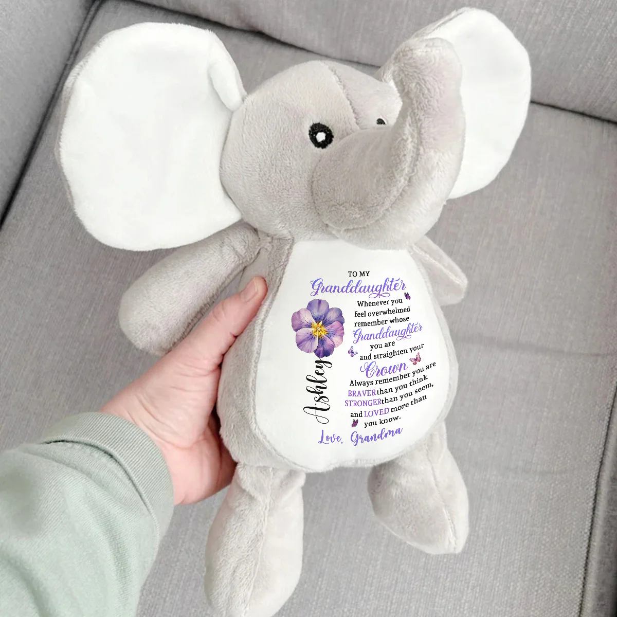 Remember Whose Granddaughter You Are - Personalized Stuffed Elephant - Image 3