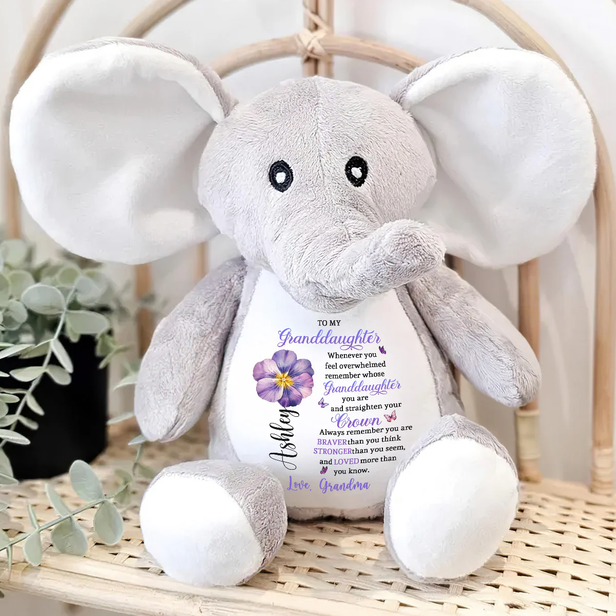 Remember Whose Granddaughter You Are - Personalized Stuffed Elephant - Image 4