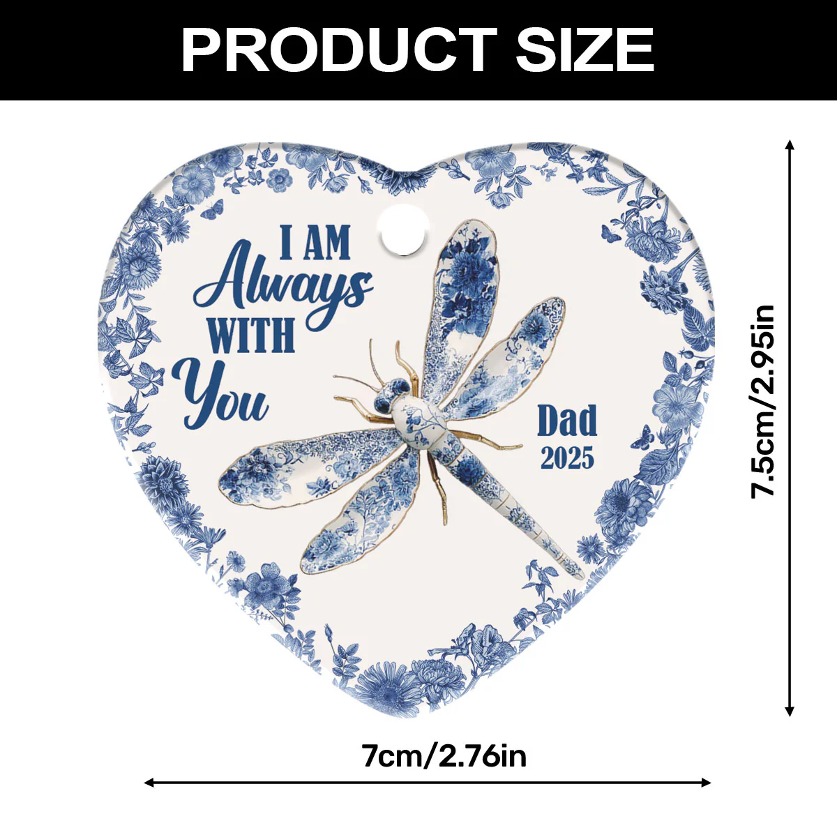 Remembrance Dragonfly - Personalized Heart Shaped Ceramic Ornament - Image 7