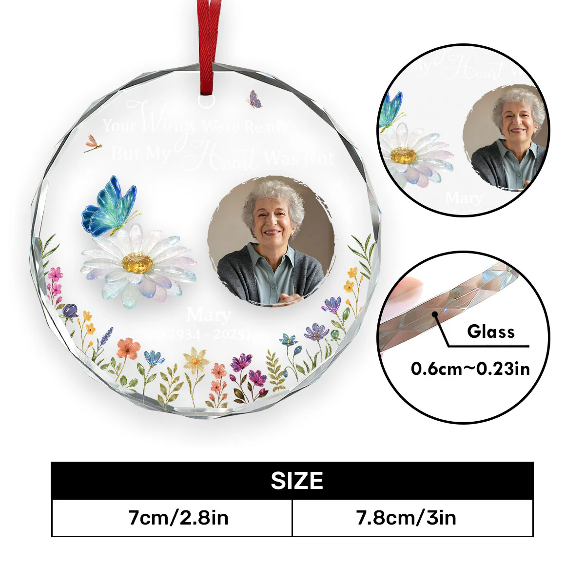 Remembrance Gemstone Butterfly - Personalized Round Shaped Glass Ornament - Image 5