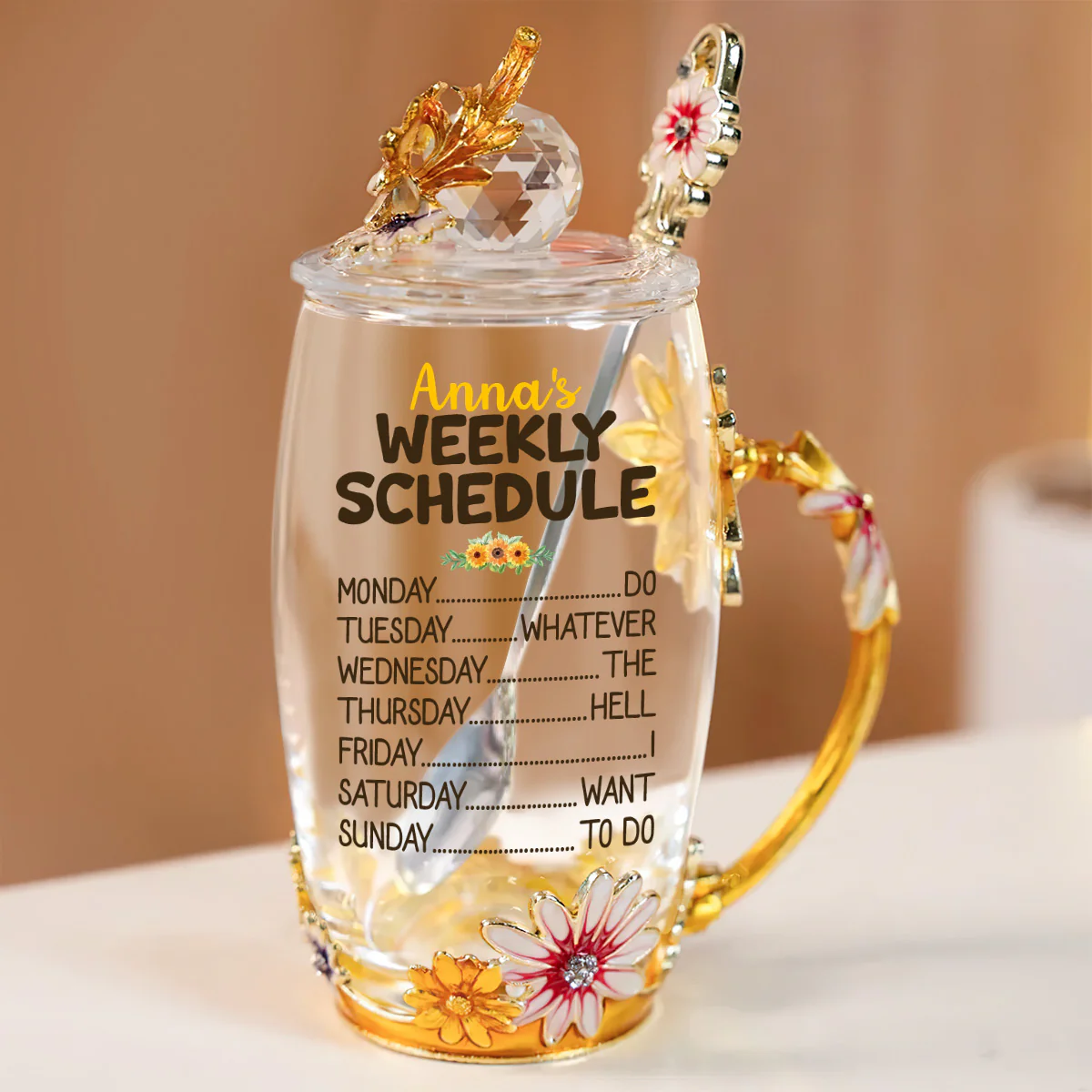 Retirement Weekly Schedule - Personalized Flower Tea Cup - Image 3