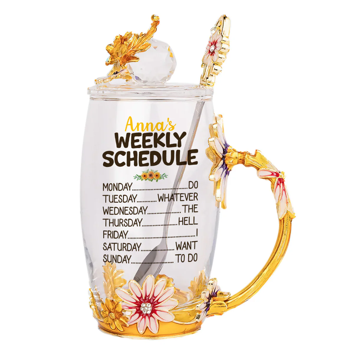 Retirement Weekly Schedule - Personalized Flower Tea Cup - Image 5
