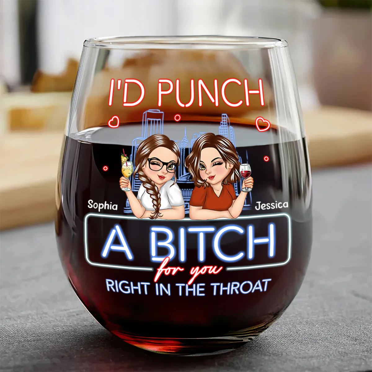 Right In The Throat - Personalized Stemless Wine Glass