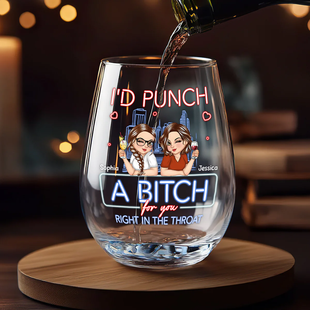 Right In The Throat - Personalized Stemless Wine Glass - Image 2