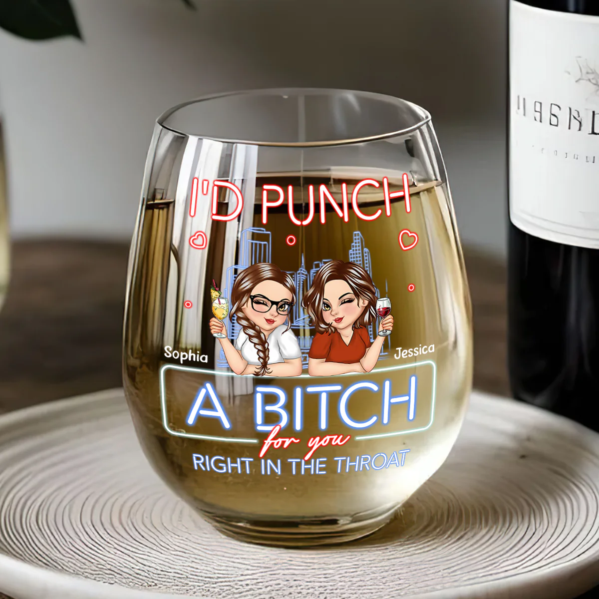 Right In The Throat - Personalized Stemless Wine Glass - Image 3