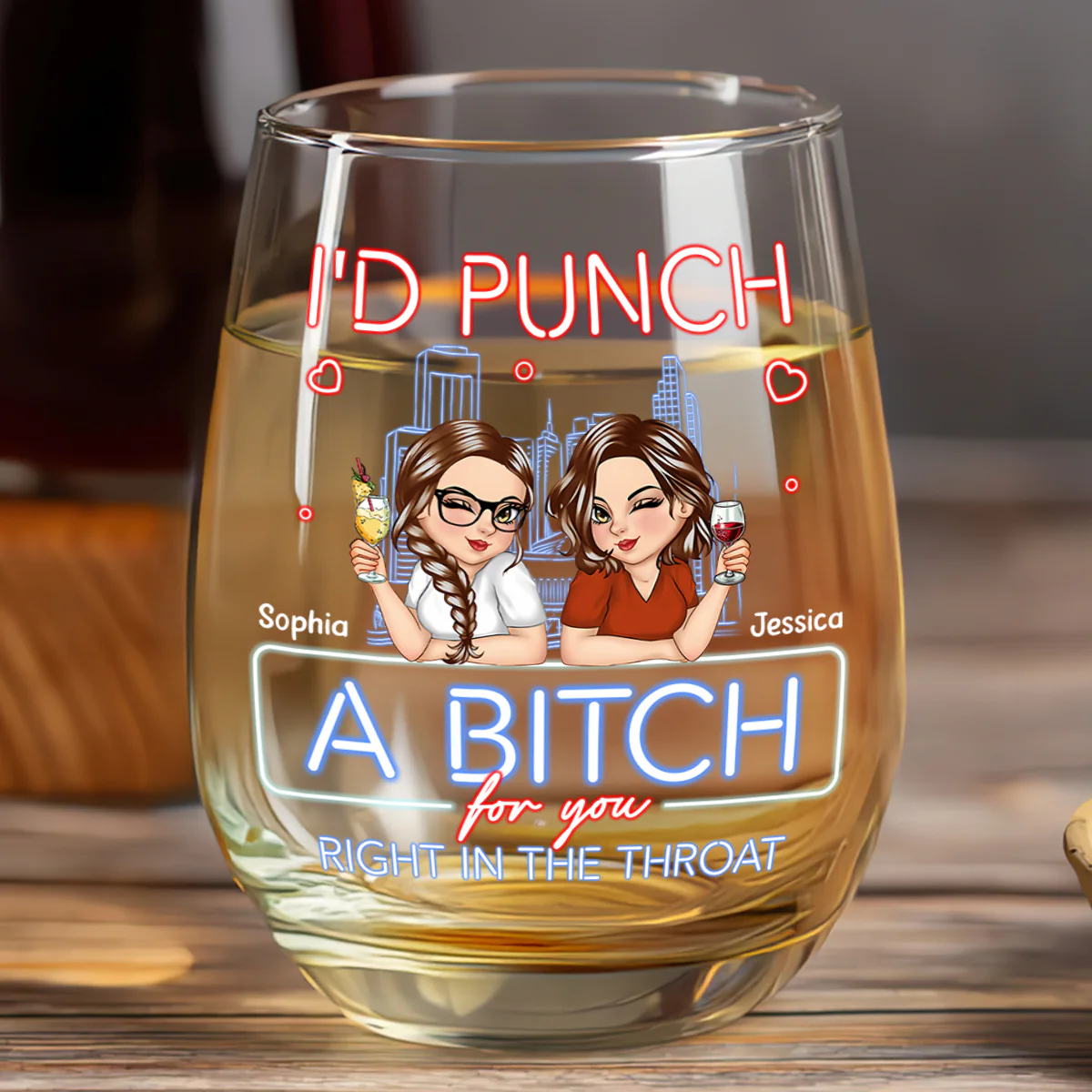Right In The Throat - Personalized Stemless Wine Glass - Image 4