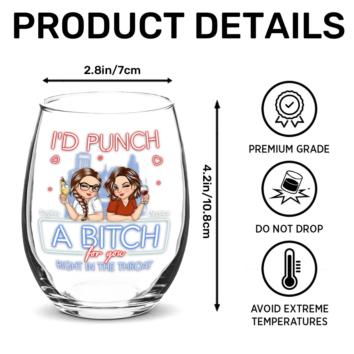 Right In The Throat - Personalized Stemless Wine Glass - Image 5