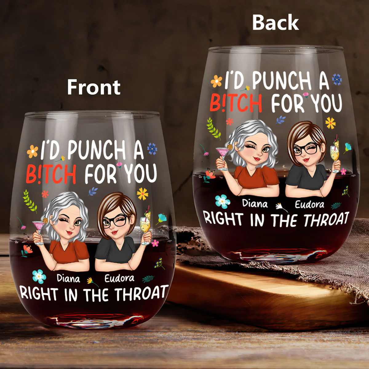 Right In The Throat - Personalized Stemless Wine Glass - Image 3