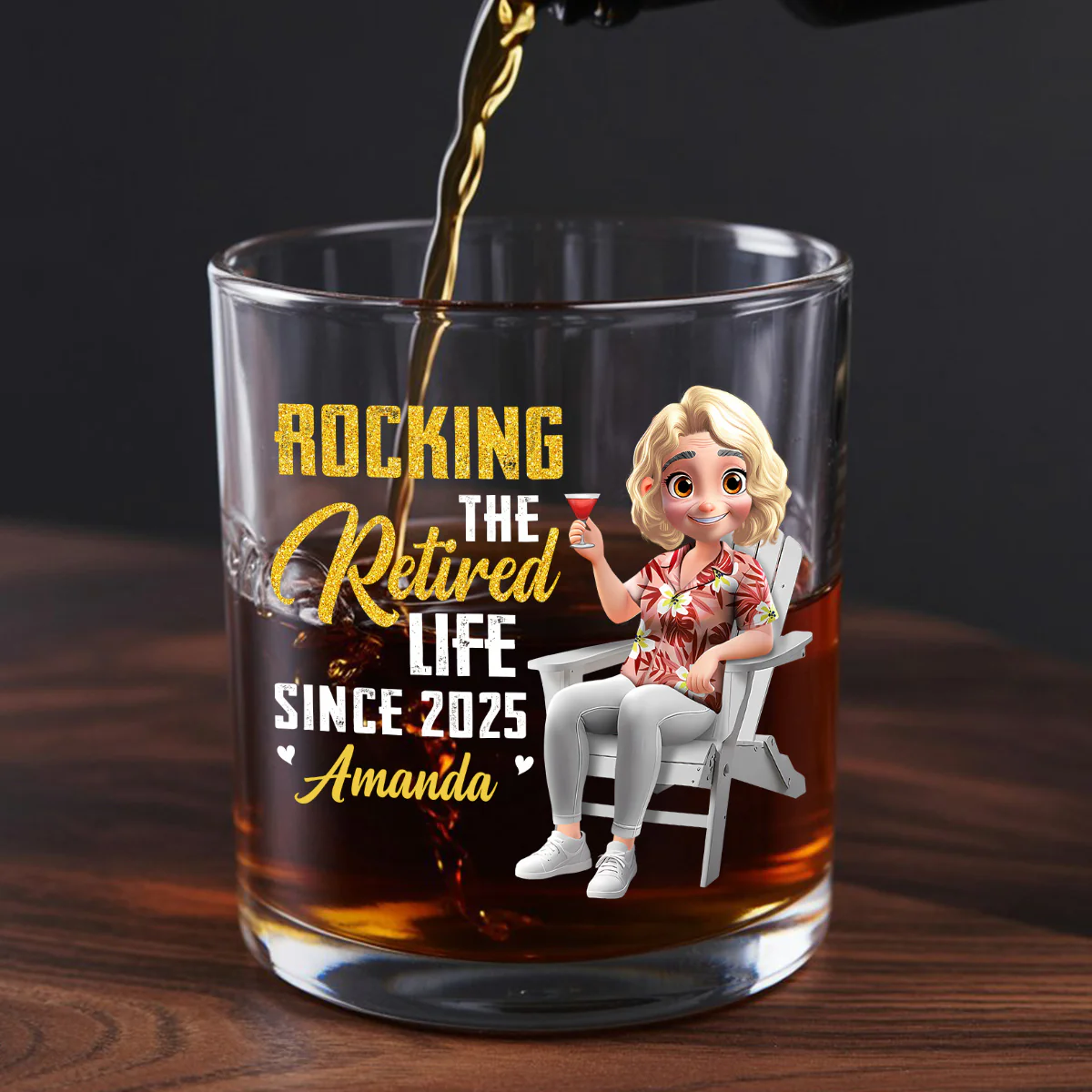 Rocking The Retired Life - Personalized Round Whiskey Glass - Image 5