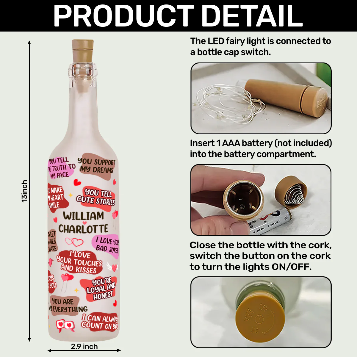 Romantic Reasons Why I Love You - Personalized Bottle Lamp - Image 6