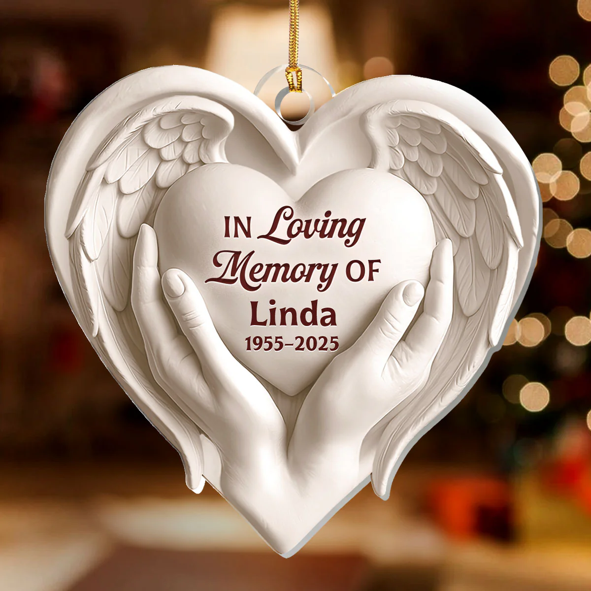 Sacred Heart Wings - Personalized 1-Layer Acrylic Ornament - Image 2