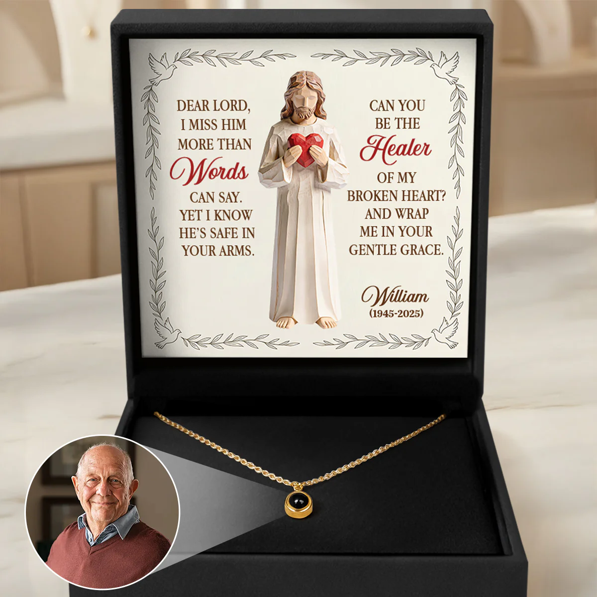 Safe In The Arms Of Jesus - Personalized Photo Projection Necklace
