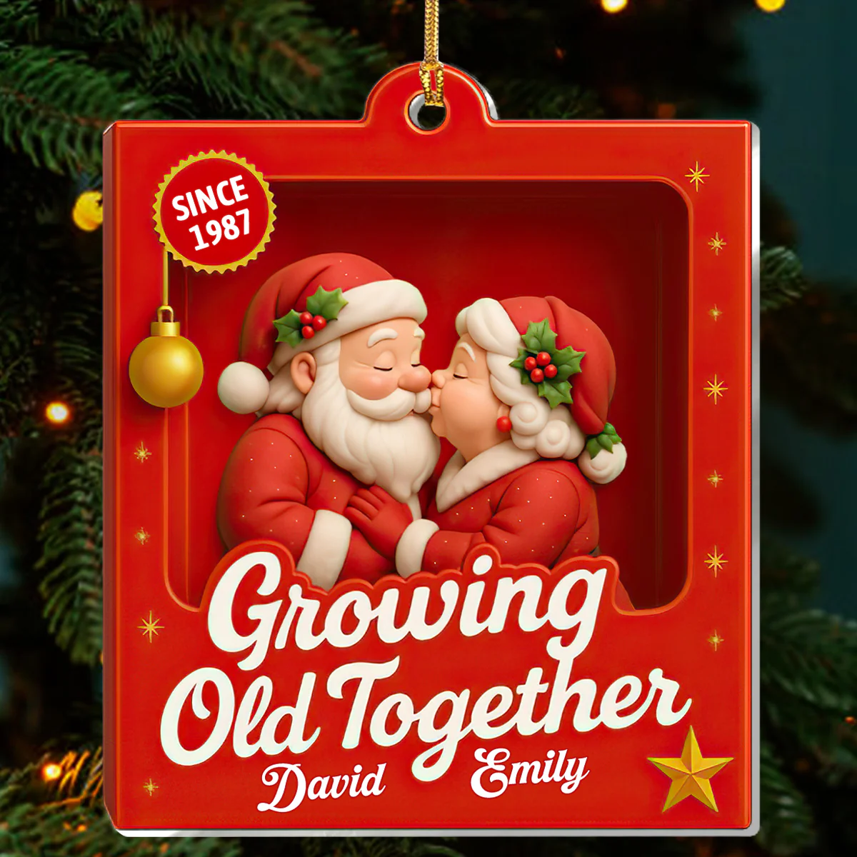 Santa Claus Couple - Personalized 1-Layer Acrylic Ornament - Image 3