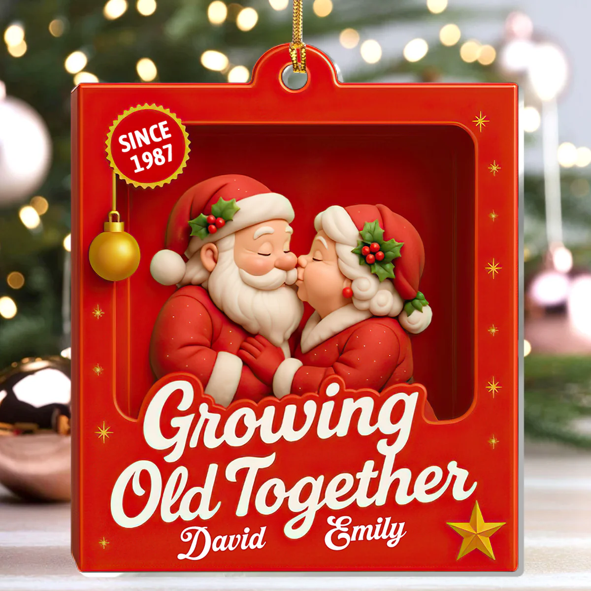 Santa Claus Couple - Personalized 1-Layer Acrylic Ornament - Image 4