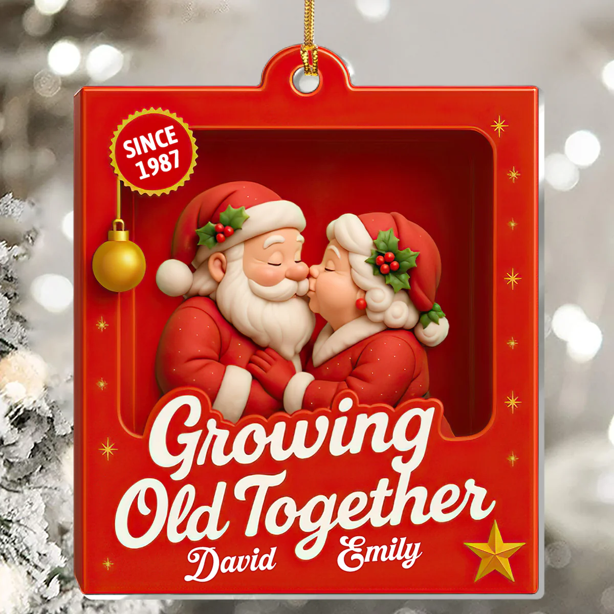 Santa Claus Couple - Personalized 1-Layer Acrylic Ornament - Image 5