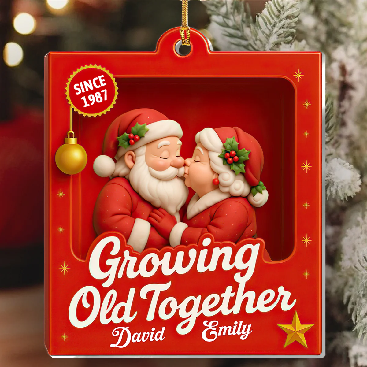 Santa Claus Couple - Personalized 1-Layer Acrylic Ornament - Image 6