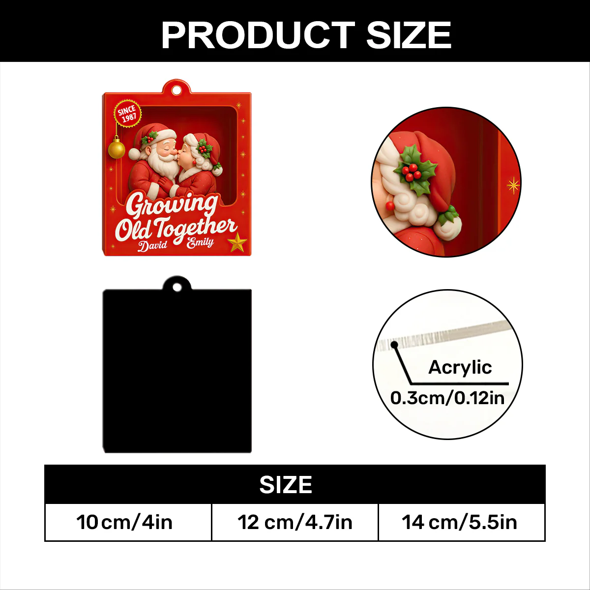 Santa Claus Couple - Personalized 1-Layer Acrylic Ornament - Image 7