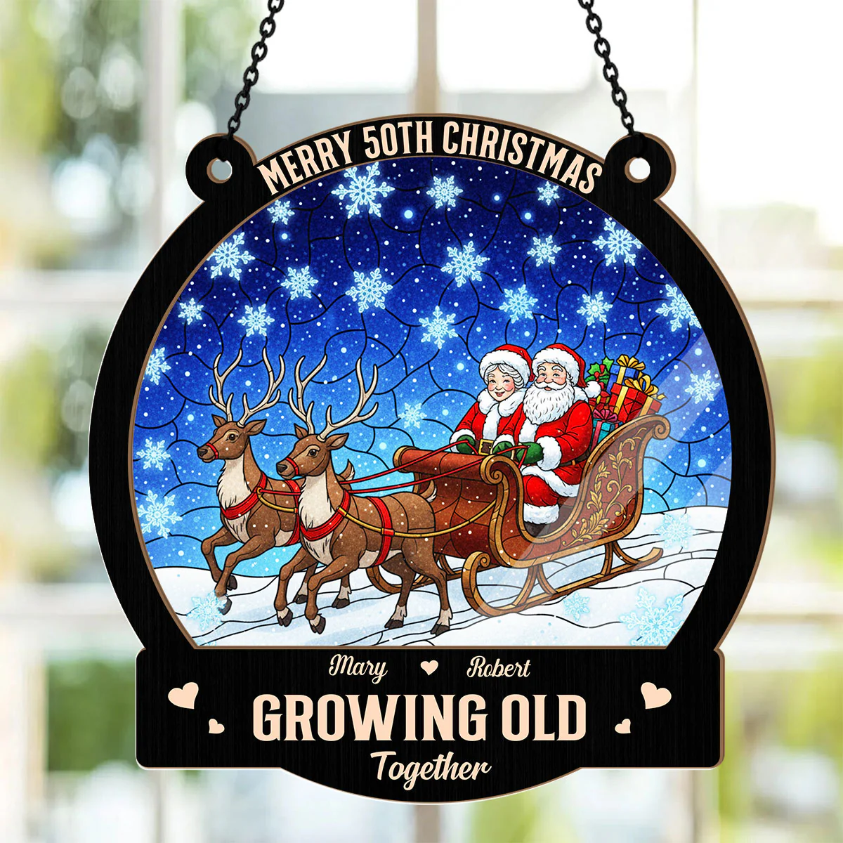 Santa Claus Couple - Personalized Window Hanging Suncatcher - Image 2