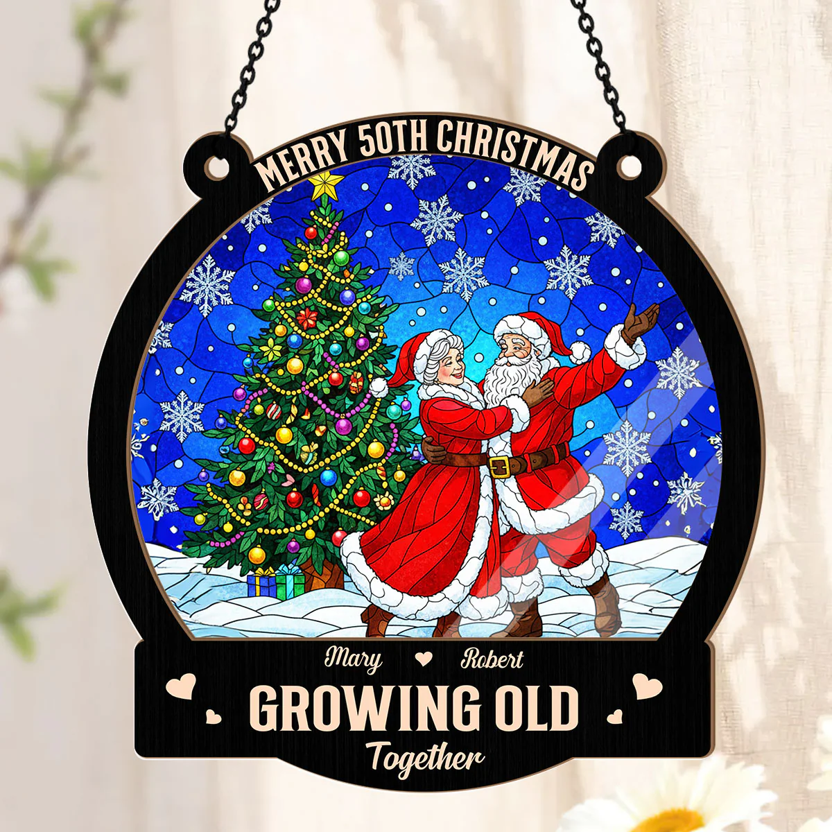 Santa Claus Couple - Personalized Window Hanging Suncatcher - Image 3