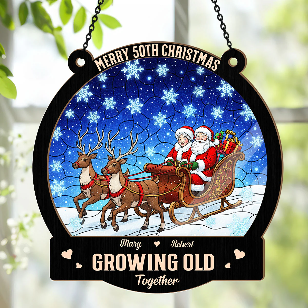 Santa Claus Couple - Personalized Window Hanging Suncatcher - Image 4