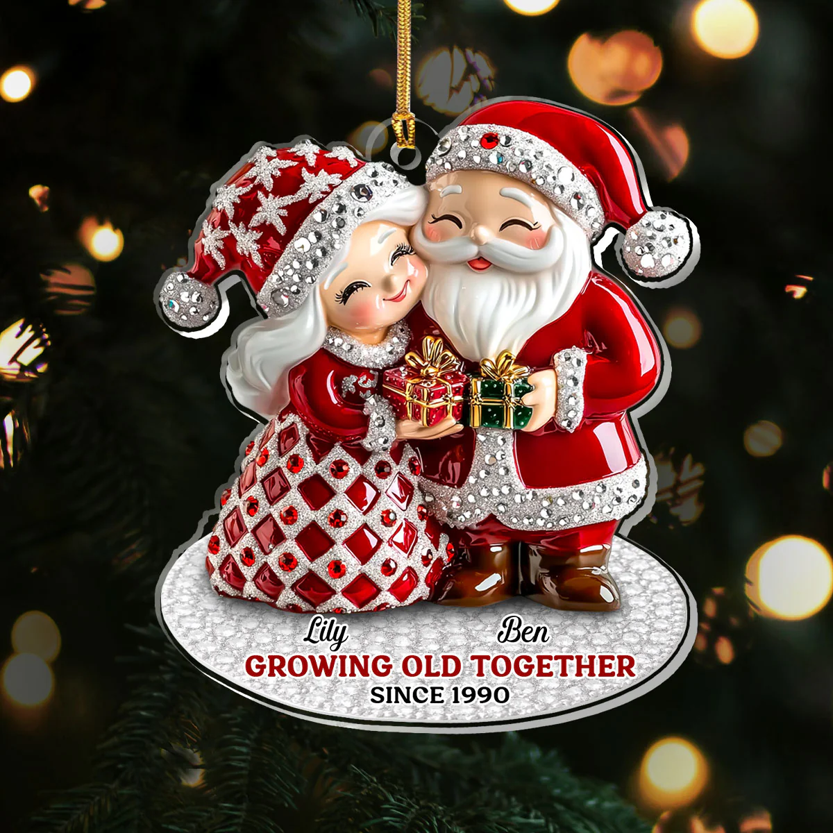 Santa Couple Growing Old Together - Personalized 1-Layer Acrylic Ornament