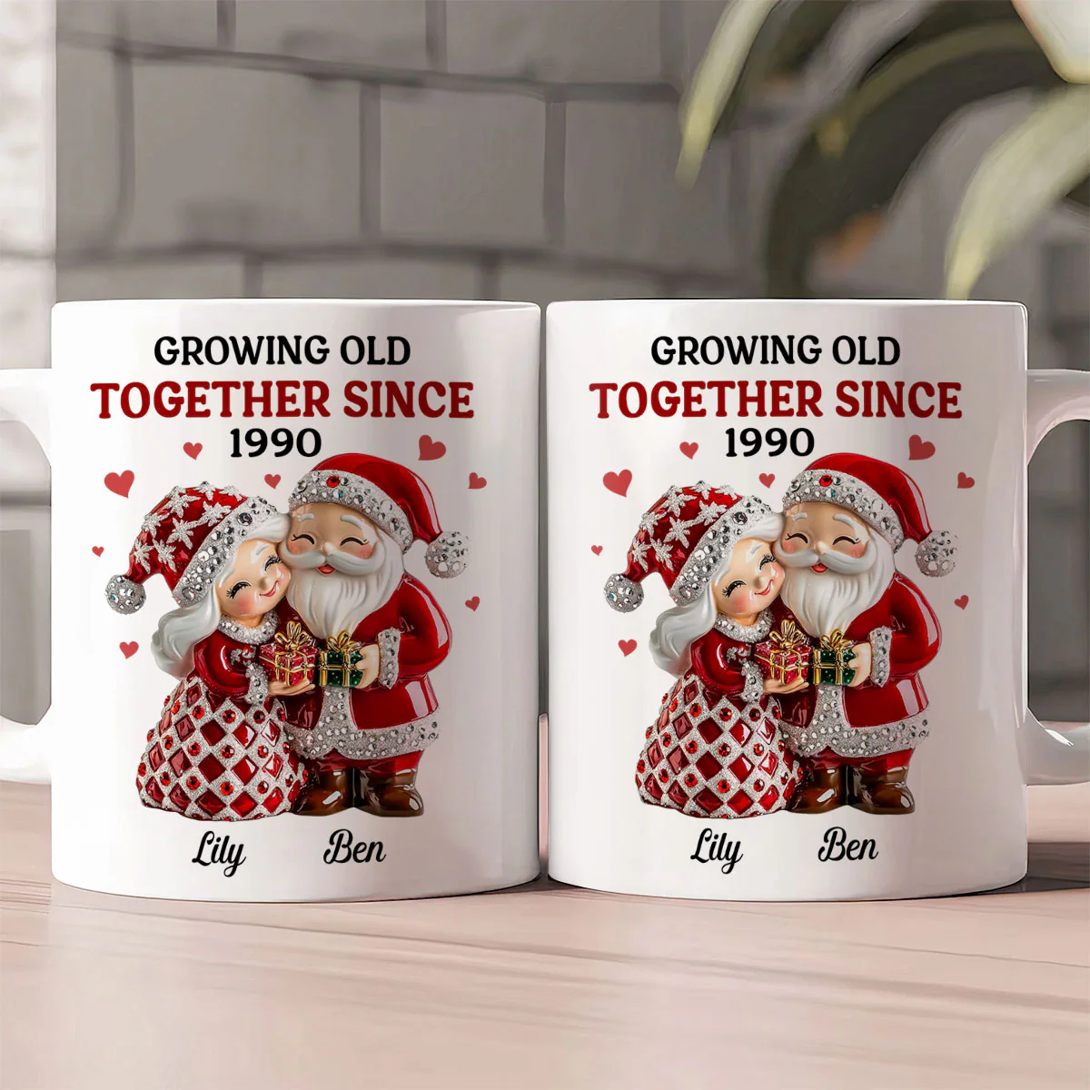 Santa Couple Growing Old Together - Personalized Ceramic Coffee Mug - Image 2