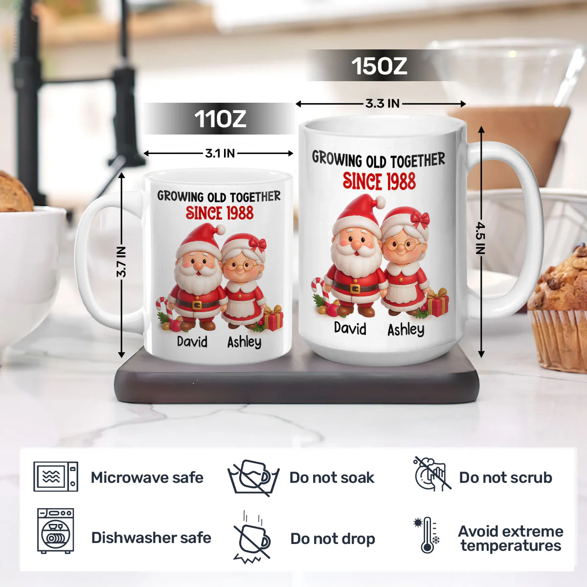 Santa Couple Growing Old Together - Personalized Ceramic Coffee Mug - Image 5