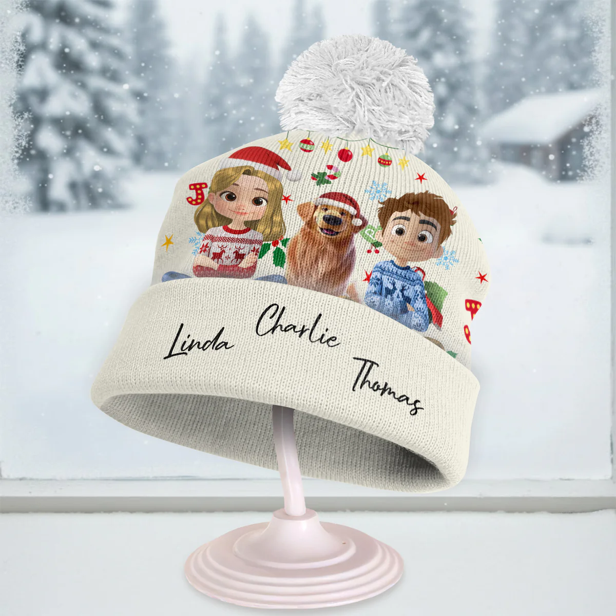 Santa Is Coming To Our Family - Personalized Bobble Beanie Hat - Image 2