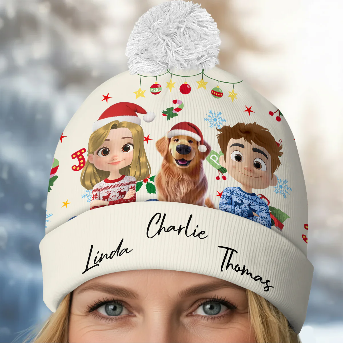 Santa Is Coming To Our Family - Personalized Bobble Beanie Hat - Image 3