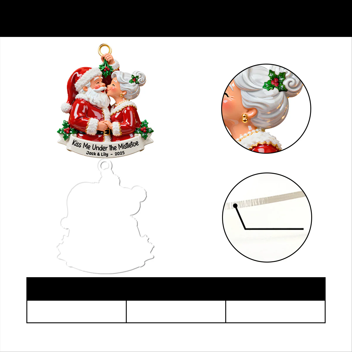 Santa & Mrs. Claus’ Christmas Kiss - Personalized 1-Layer Acrylic Ornament - Image 7