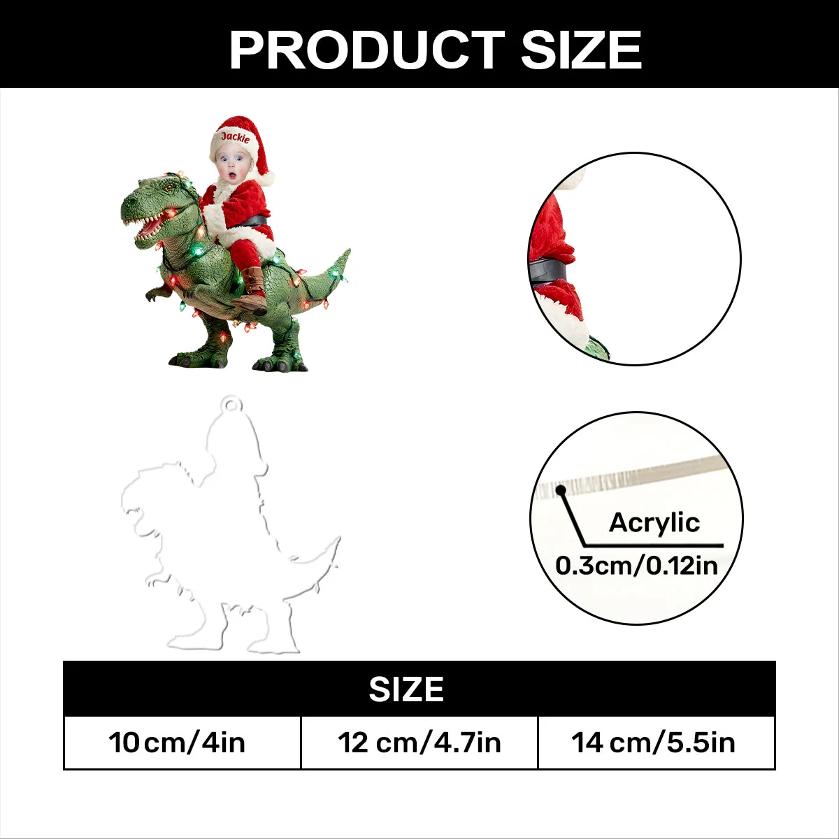 Santa’s Dino Ride - Personalized 1-Layer Acrylic Ornament - Image 7