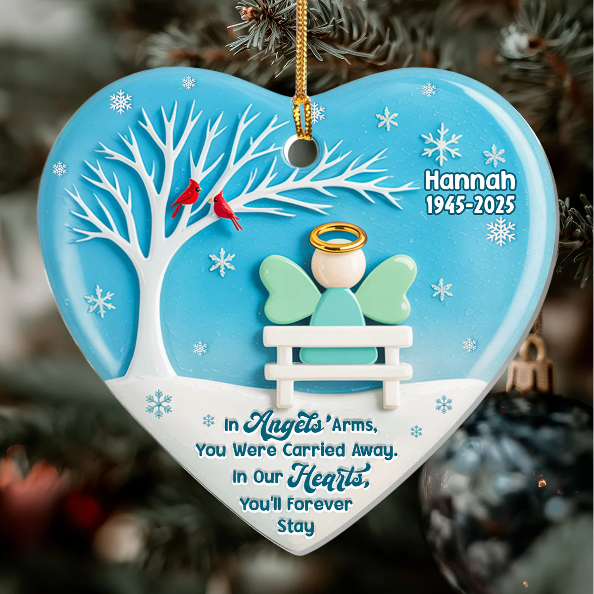 Sea Glass Angel Memorial - Personalized 1-Layer Acrylic Ornament - Image 2