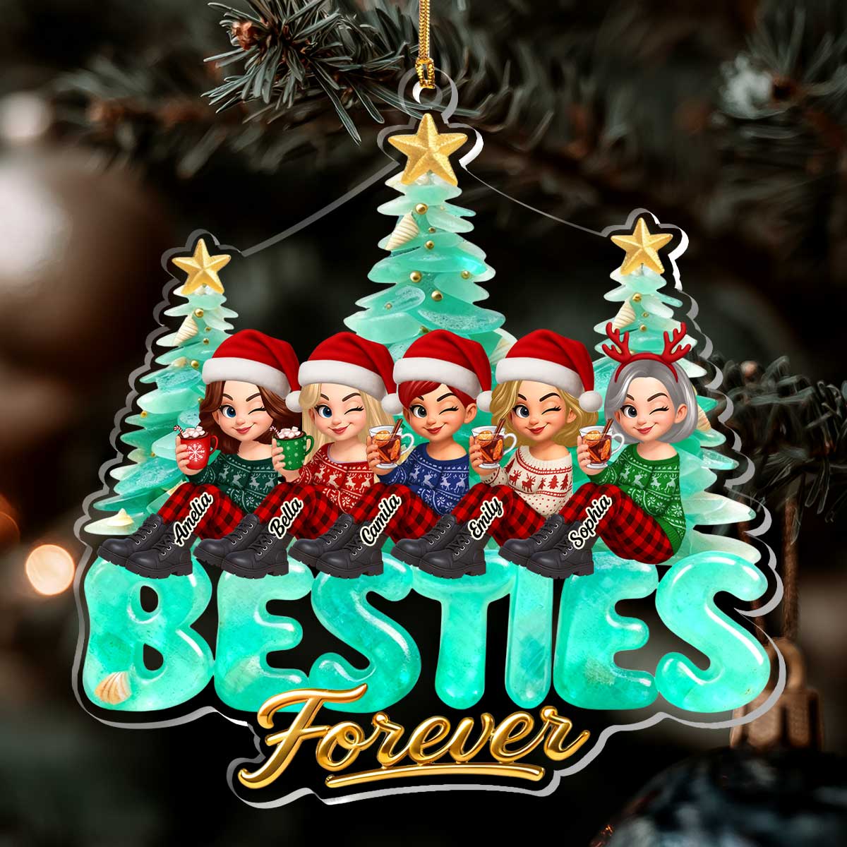 Sea Glass Sisters Besties Forever - Personalized 1-Layer Acrylic Ornament - Image 6