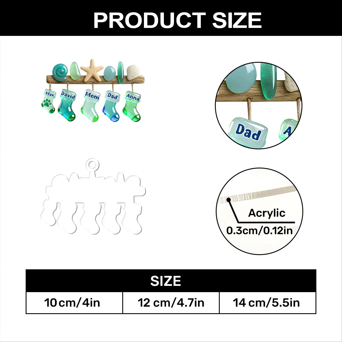Sea Glass Stockings Family - Personalized 1-Layer Acrylic Ornament - Image 7