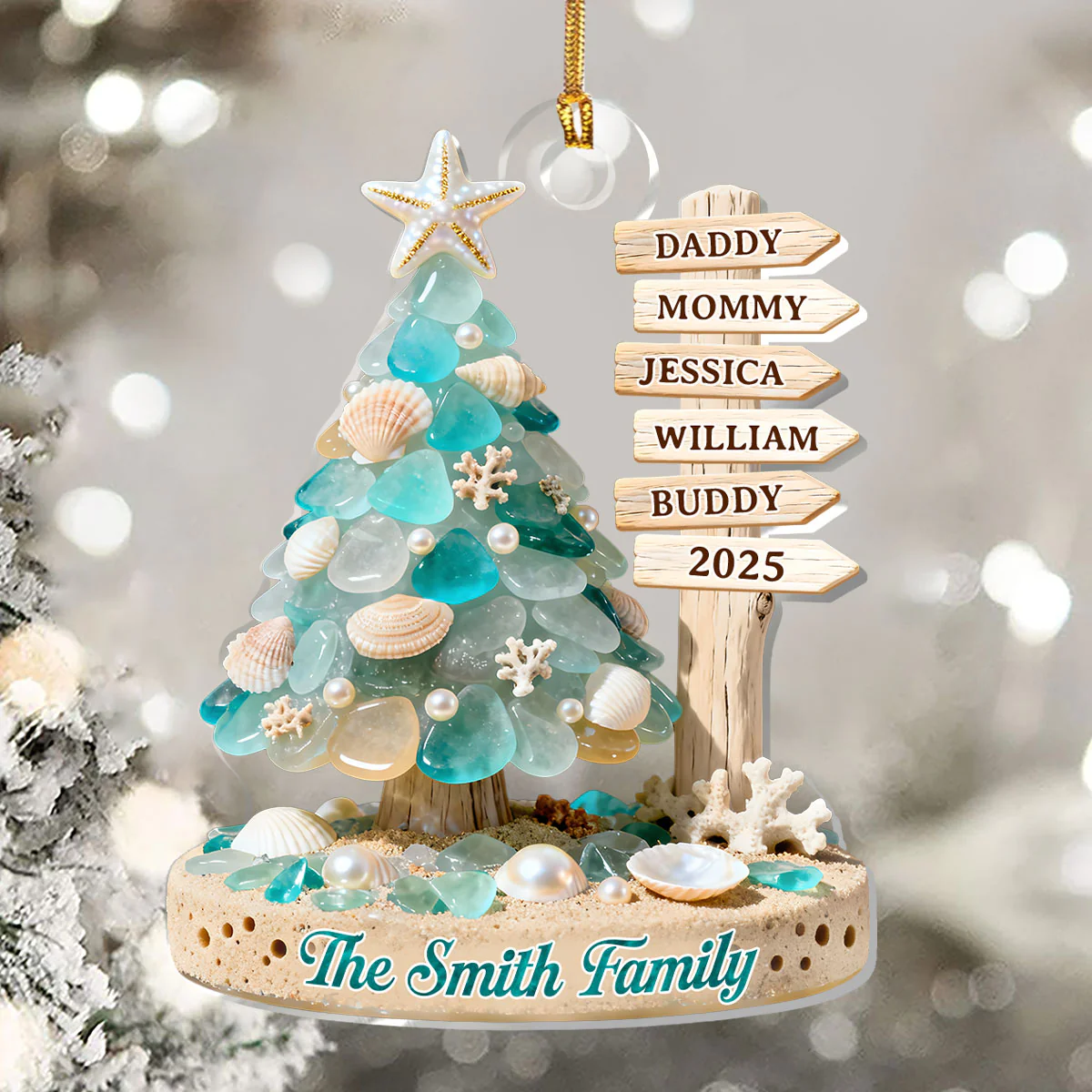 Seaside Christmas Harmony - Personalized 1-Layer Acrylic Ornament - Image 5