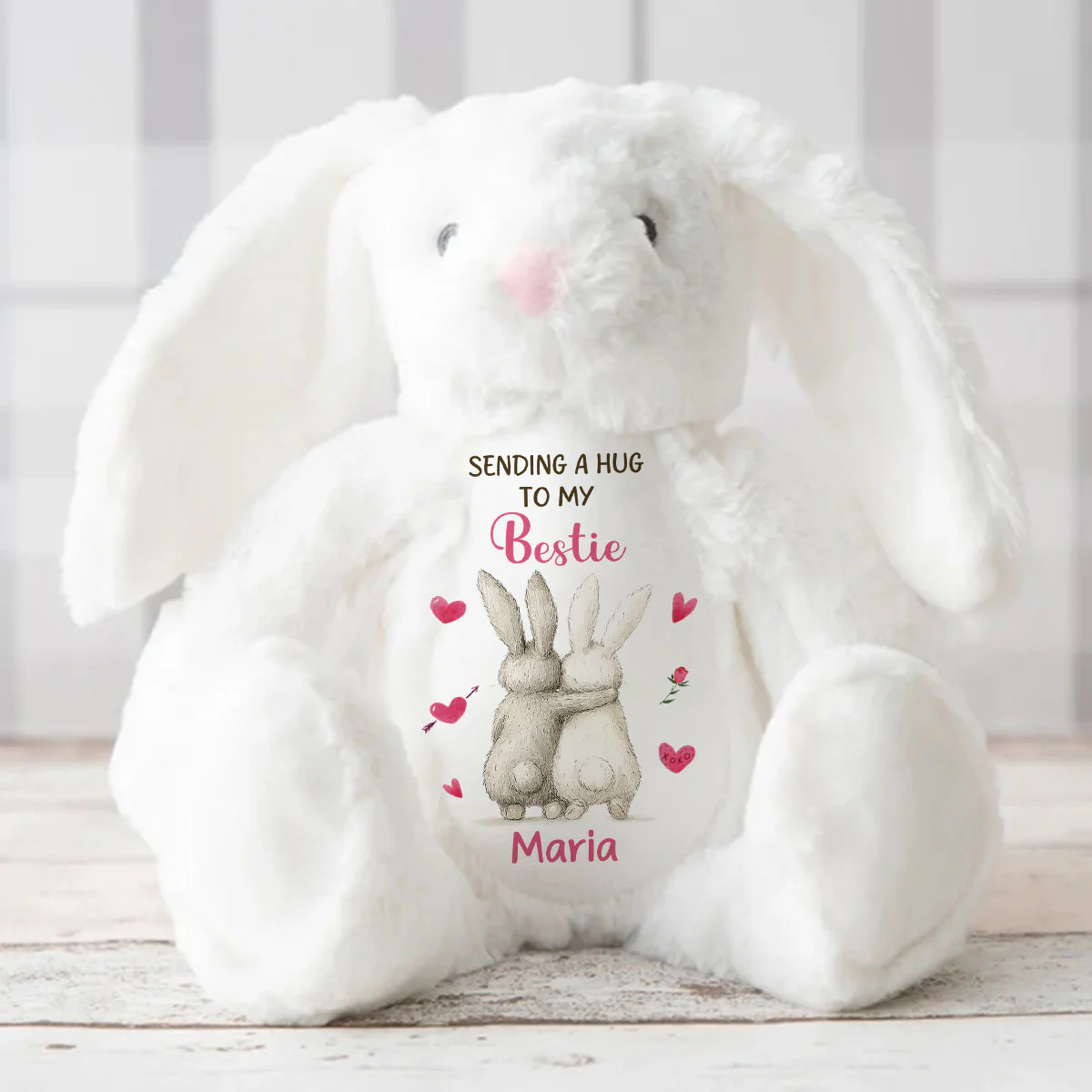 Sending A Hug To My Bestie - Personalized Stuffed Bunny - Image 3