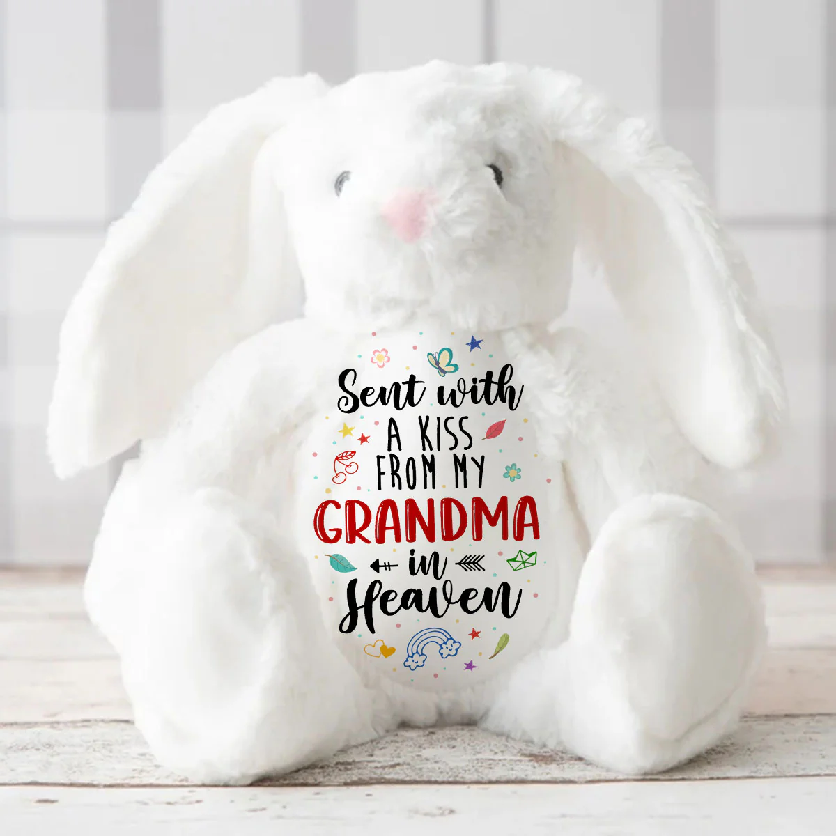Sent With A Kiss From My Grandma In Heaven - Personalized Stuffed Bunny - Image 3