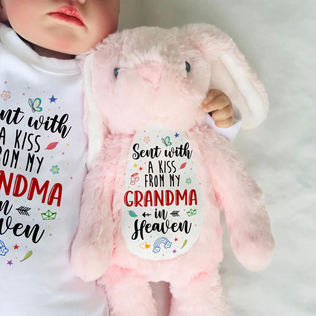 Sent With A Kiss From My Grandma In Heaven - Personalized Stuffed Bunny - Image 6