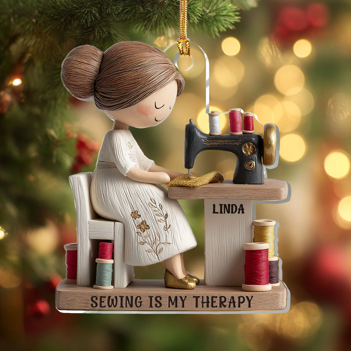 Sewing Is My Therapy - Personalized 1-Layer Acrylic Ornament - Image 4